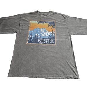 Glacier National Park Montana Long Sleeve TShirt Gray Graphic‎ Print Outdoor Y2K